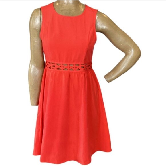 TEMT Orange-Red Sleeveless Cutout Waist Fit and Flare Dress Sz 10 #19437 - Picture 1 of 8